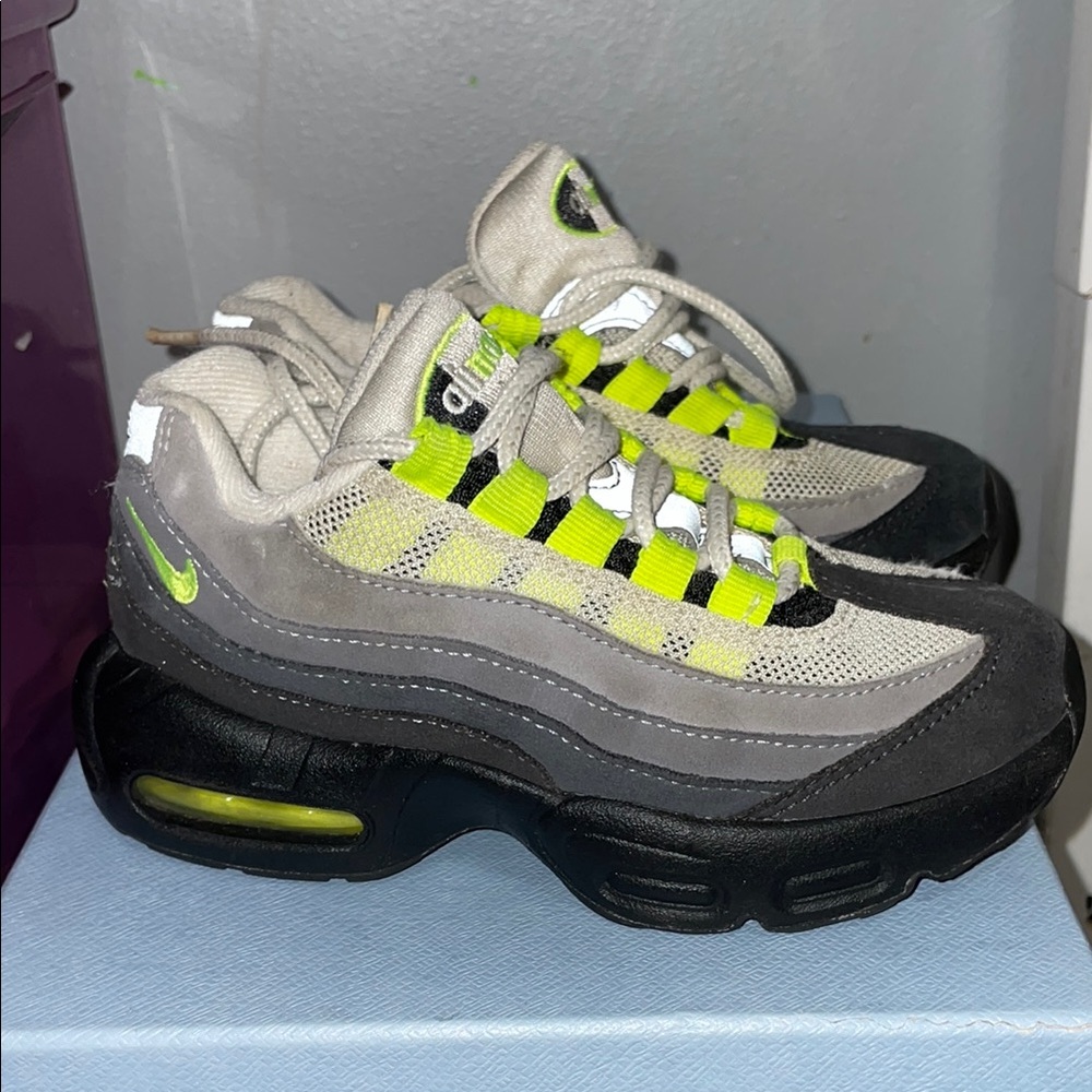 Nike Kids Air Max 95 Gray and Neon Green Shoes